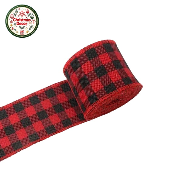 Red Black Tartan Plaid Wired Ribbon 6.56Yards Christmas Decor Gift Wrap Ribbon with Edge,Thick Fabric Linen Farmhouse Ribbons for DIY Crafts Wreaths Xmas Tree Bows Home Decor Wedding Birthday