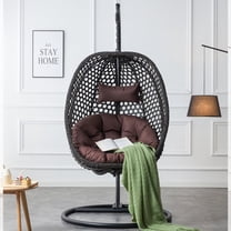 TesNus Egg Swing Chair with Stand, Rattan Hanging Basket Chair with Cushion and Pillow, Black Indoor Outdoor Lounge Chair for Patio Balcony Backyard