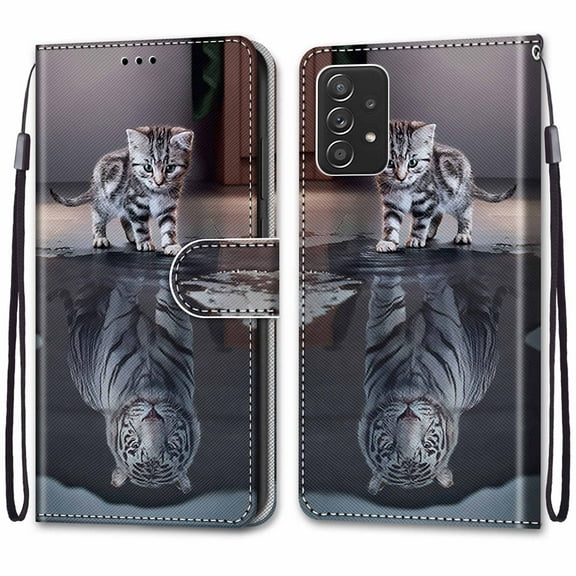 Samsung Galaxy A53 5G Wallet Case 3D Premium PU Leather with Card Holder Kickstand Wrist Strap Magnetic Closure Shockproof Flip Case Galaxy A53 5G,Cat