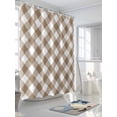 thumbnail image 3 of Shower Curtain Light Brown White Check Plaid Bathroom Curtains with Hooks, Waterproof Fabric Pastoral Style Bath Shower Curtains Set for Bathroom Bathtubs Decor 72x72 Inch, 3 of 8