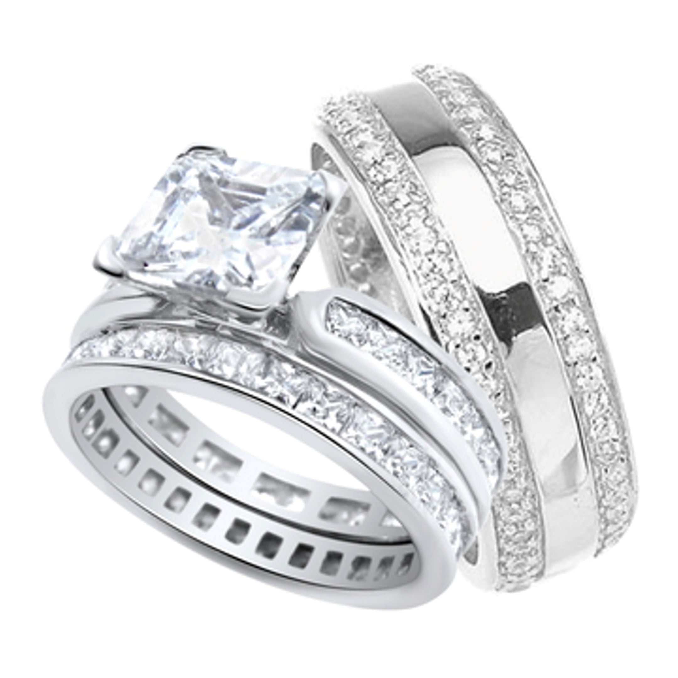 His and Hers Wedding Ring Set Matching Sterling Silver ...