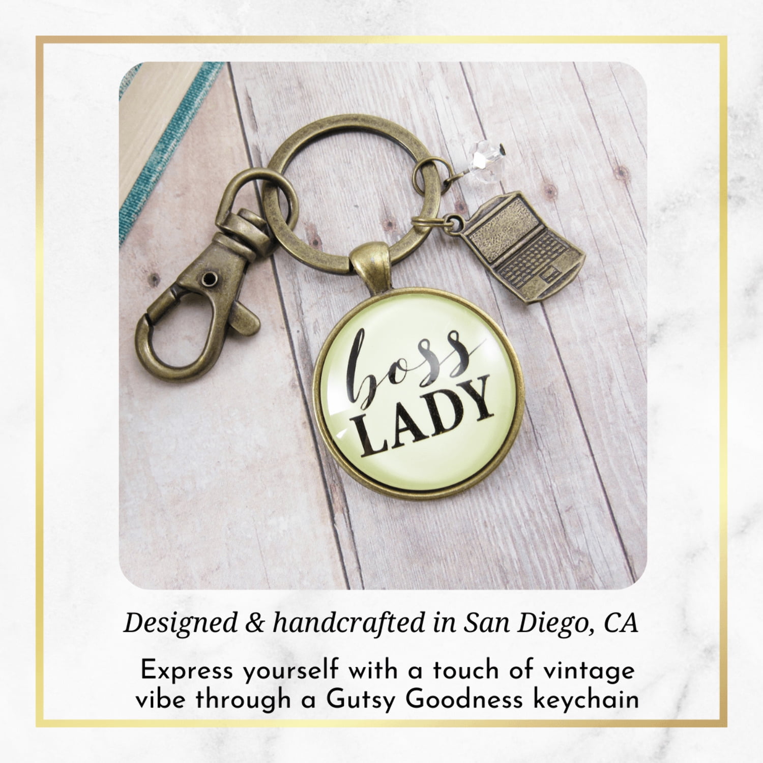 Boss Lady Gutsy Goodness Bronze Keychain Empowered Word Working Female Adult Gift Charm
