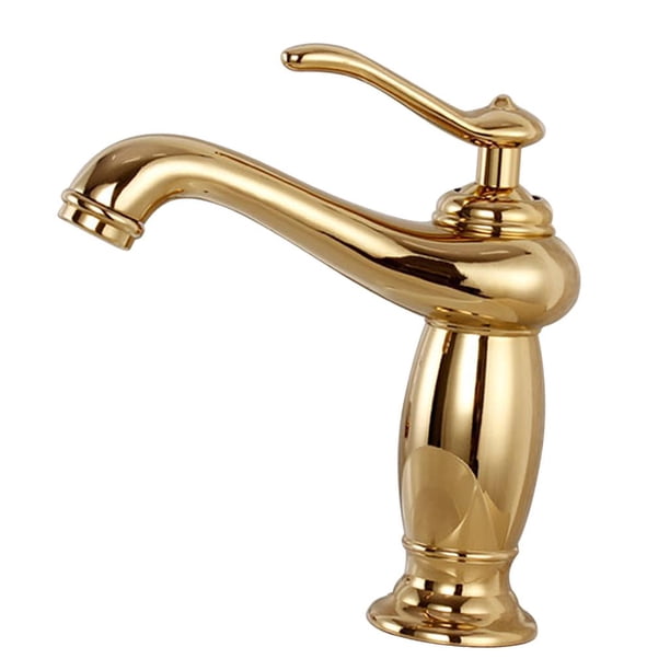 Grifo de Lavabo de Grifo de Manija Grifo Mezclador de Latón Pulido Agua Fría Y Caliente Oro