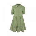 thumbnail image 3 of OUSITAID Women’s Summer Dress Short Sleeve Button Ruffle Sleeve  Neck Mini Dress Solid Color Loose Fit Short Flowy Pleated Dress, 3 of 5