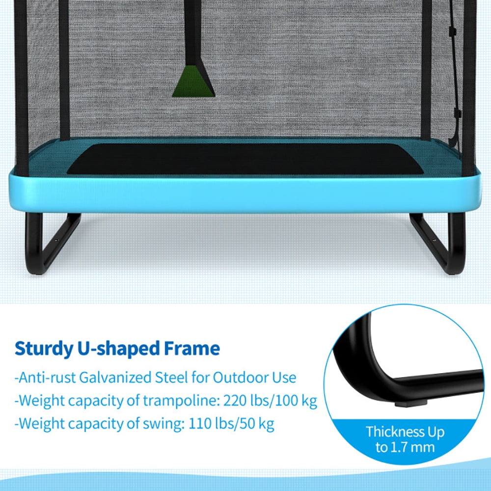 Aimee Lii 6 Feet Kids Entertaining Trampoline with Swing Safety Fence, Outdoor Kids Trampoline, Blue Aimee Lii 6 Feet Kids Entertaining Trampoline with Swing Safety Fence, Outdoor Kids Trampoline, Blue