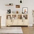 thumbnail image 2 of Farmhouse Sideboard Buffet Cabinet with 4 Glass Doors - 55” Modern Storage Cabinet for Dining Room, Kitchen, Living Room - White & Natural Wood, 2 of 10
