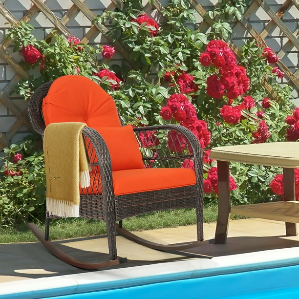 Costway Outdoor Patio Rattan Wicker Rocking Chair Rocker Cushion Pillow