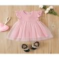 thumbnail image 2 of Enfants Bébé Filles Maille Robe Manches Courtes Cou Perle Décoration Été Décontracté une Robe Midi Doublée Rose 18-24 Mois, 2 of 9