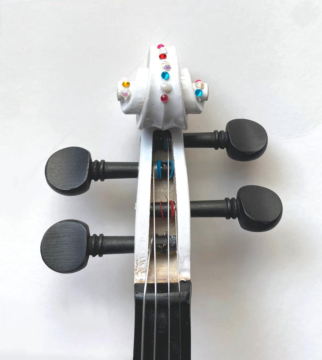 Butterfly Bling Bling Violin Outfit w Matching Carbon Fiber Bow Case Crystal Fine Tuners Rosin Strings Set Up