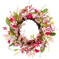 thumbnail image 3 of Northlight Geranium and Berry Artificial Spring Floral Wreath, Pink - 18-Inch, 3 of 10
