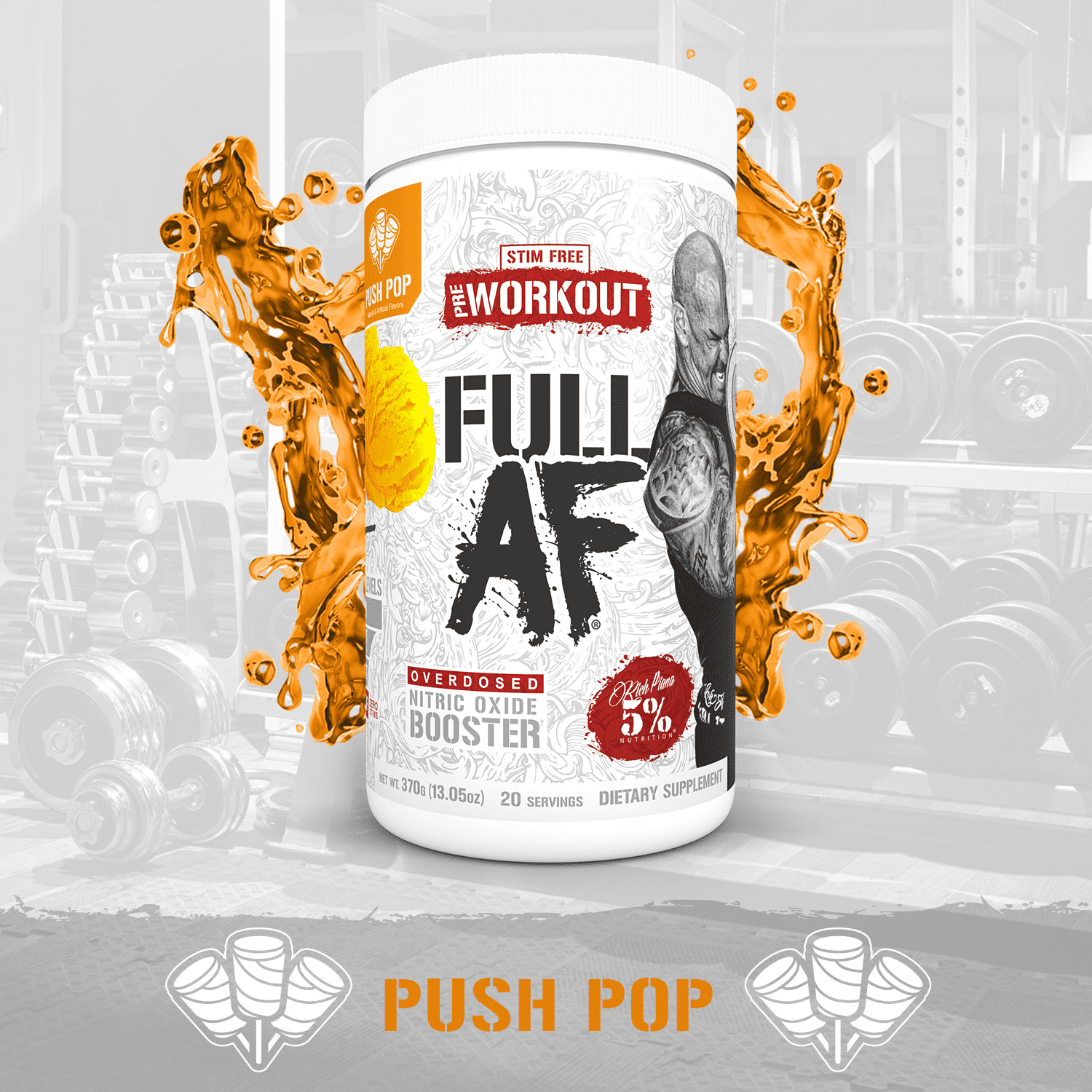 5% Nutrition Full AF Pre-Workout Stim-Free Powder Supplement, Caffeine-Free Max Pumps, 20 Servings (Push Pop)