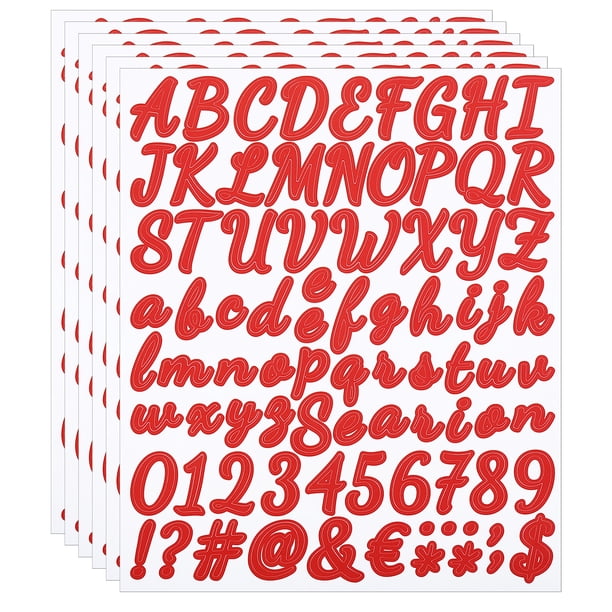 Uxcell Letras y Números Adhesivos, 6 Hojas de Calcomanías en Cursiva Autoadhesivas, Rojo