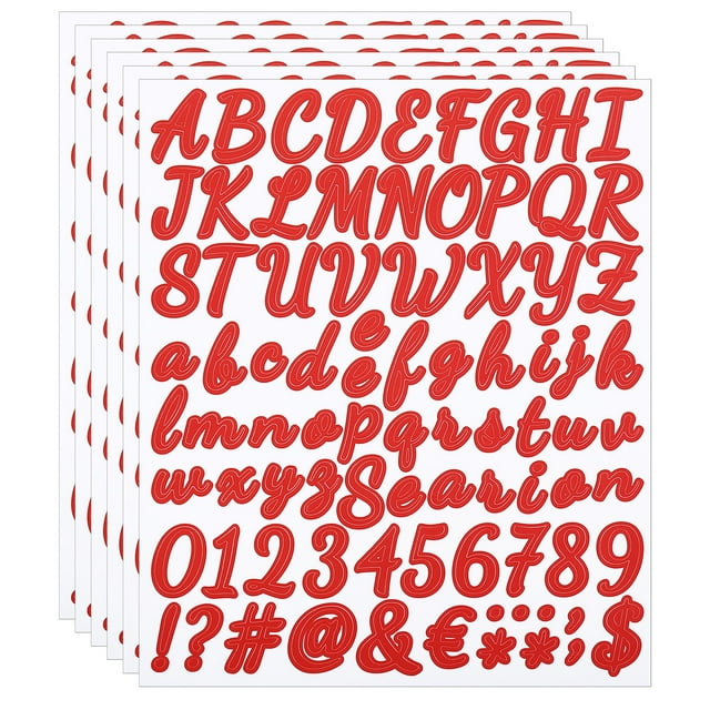 Unique Bargains Autocollants Lettres Alphabet Chiffres, 6 Feuilles Autocollantes Cursive, Rouge