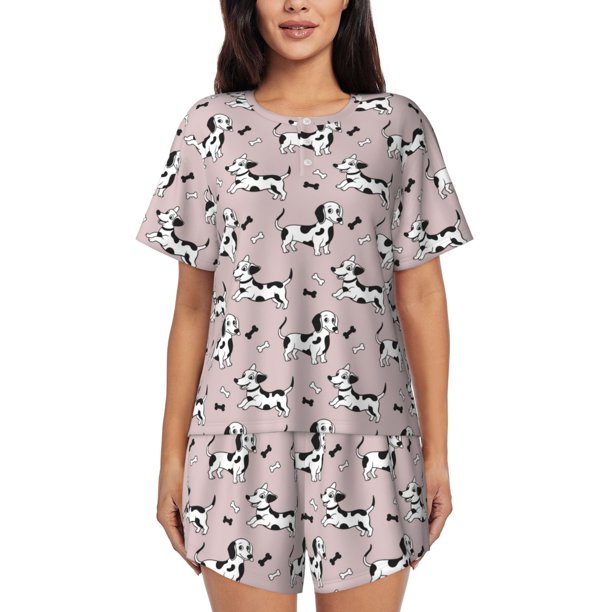 Fotbe Dachshund Dog Puppy Conjunto de Pijama Estampado para Mujer, 2 Piezas, Ropa de Dormir con Camiseta de Manga Corta y Shorts Suaves-3X-Large