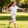 thumbnail image 5 of Gubotare Girls Capri Linen Short Pants Gingham Seersucker Elastic Waist Crop Pants Drawstring Casual Plaid Capris with Pockets Size 9-10 (Orange,9-10 Years), 5 of 5