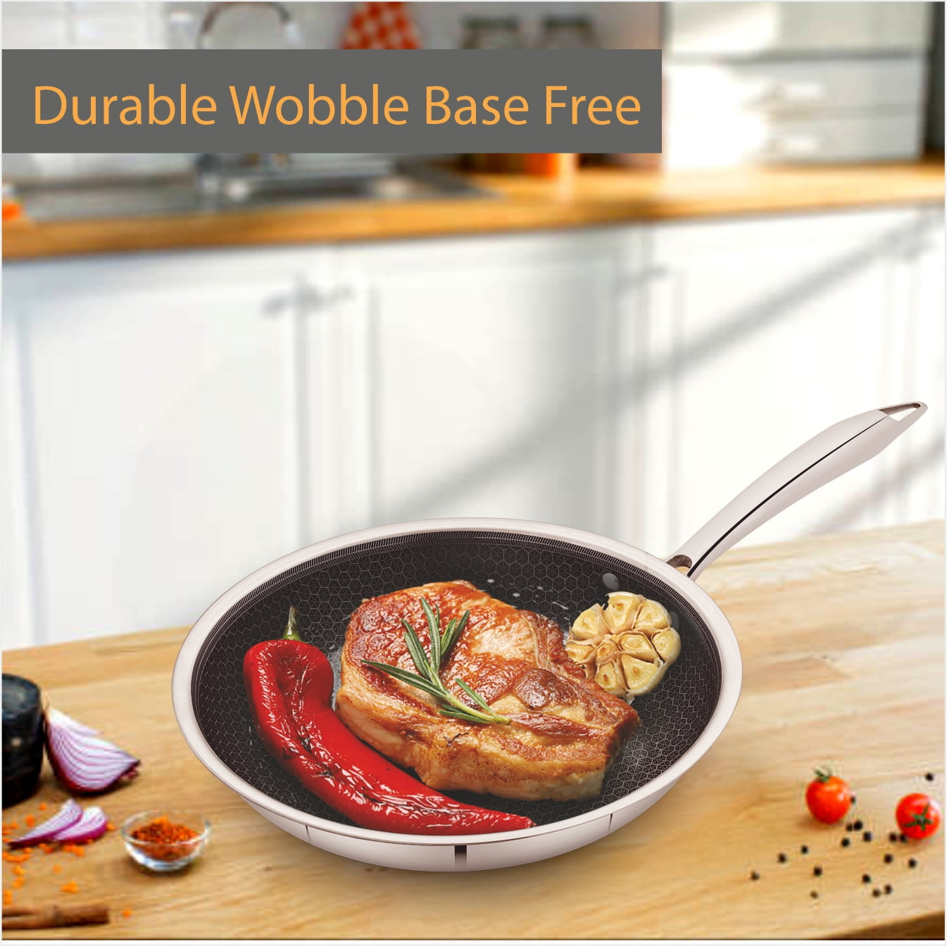 Mainstays 12 in Tri-Ply Stainless Steel Hybrid Non-Stick Fry Pan with Cool Touch Handle