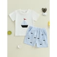 thumbnail image 4 of BemeyourBBs Toddler Boys Summer Outfits Sailboat Embroidery T-Shirts Shorts, 4 of 9