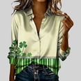 thumbnail image 2 of LEKWK St Patricks Day Shirt Women Striped Clover Print Blouses & Button-Down Shirts Lapel Collar Casual Tops Color Block Holiday Outfits, 2 of 5