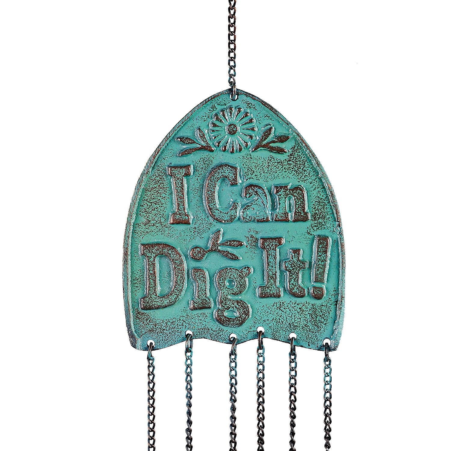 Artisan Cast Aluminum Wind Chime Mobile, I Can Dig It with Florals