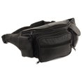 thumbnail image 2 of Large Black Solid Leather Waist Fanny Pack Belt Bag Travel Hip Purse Mens Women 2 of 12