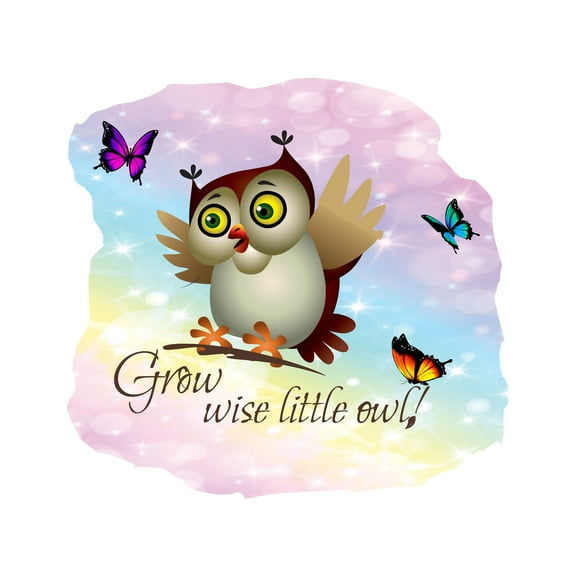 Animal Wall Decals for Children Playroom - Owl Taking a Flight with Butterflies Owl DIY & Creativity Boy Girl Bedroom Wall Sticker - Size: 10 In x 10 In