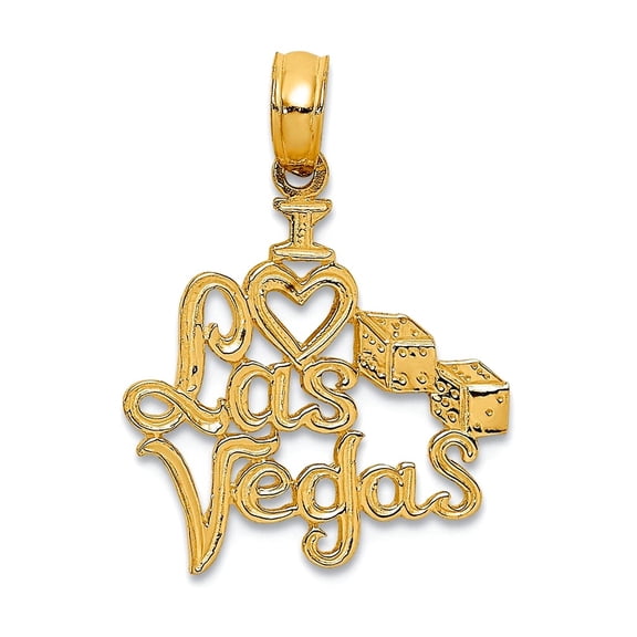 15.35mm 10k Solid Yellow Gold I Love Heart Las Vegas With Dice Engraved Charm Pendant Necklace for Women