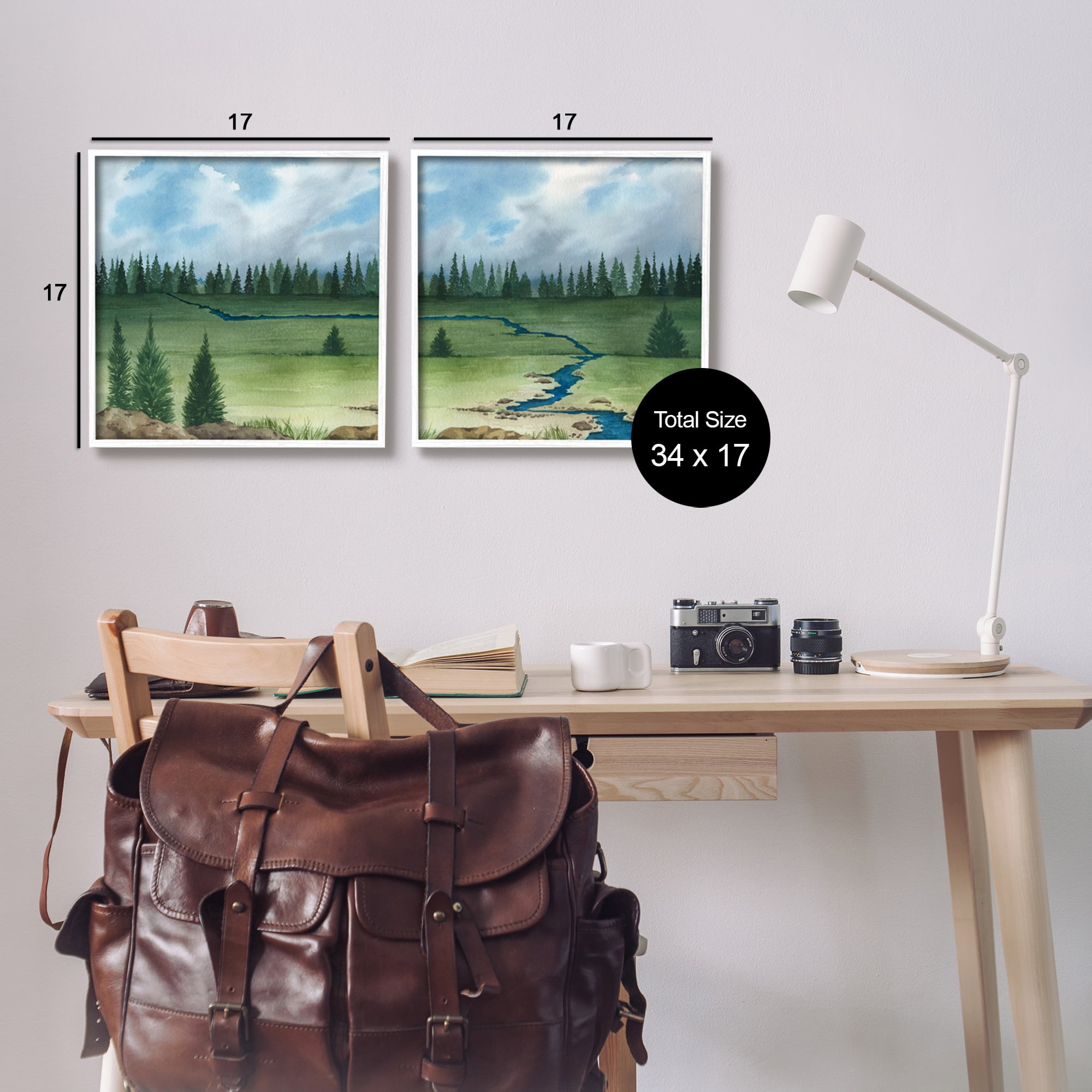 Stupell Distant Stream Trees Nature Landscape Landscape Painting White Framed Art Print Wall Art, Set of 2