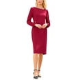 thumbnail image 2 of INSPIRE CHIC Women's Asymmetrical Neck Dress Semi Formal Dressy Long Sleeve Dresses XL Dark Red, 2 of 4