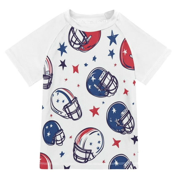 FORMRS Boys Rash Guard with Short Sleeves UPF 50 Swim Shirts Sizes 3-12T, Cartoon American Football Helmets