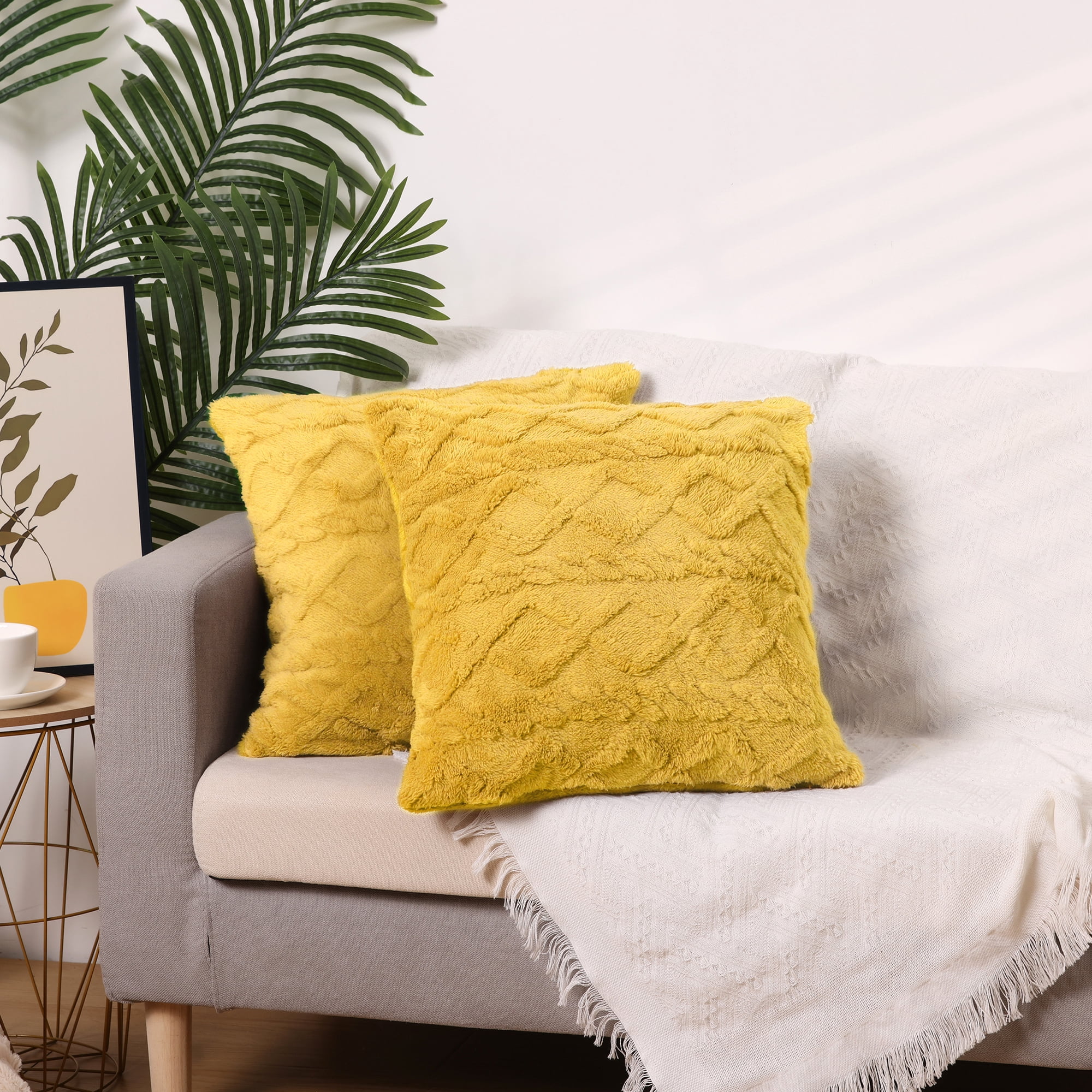 Unique Bargains Solid Striped Soft Sofa Decorative Pillow Covers (2 Count) Yellow 18" x 18"
