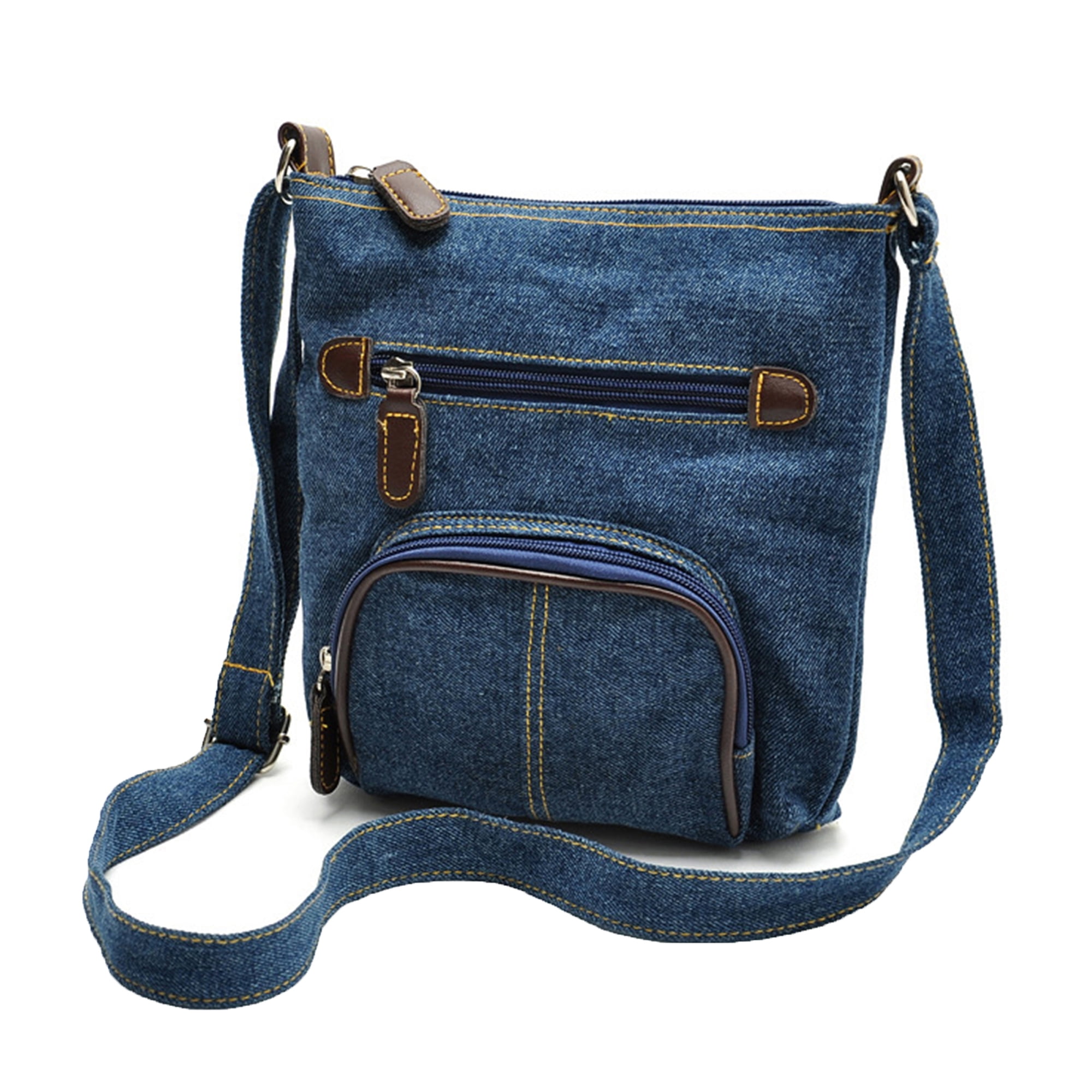 Women Denim Crossbody Bag Casual Large Capacity Shoulder Bag Vintage Solid  Color Messenger Bag Multi-Pockets Zipper Commute Bag