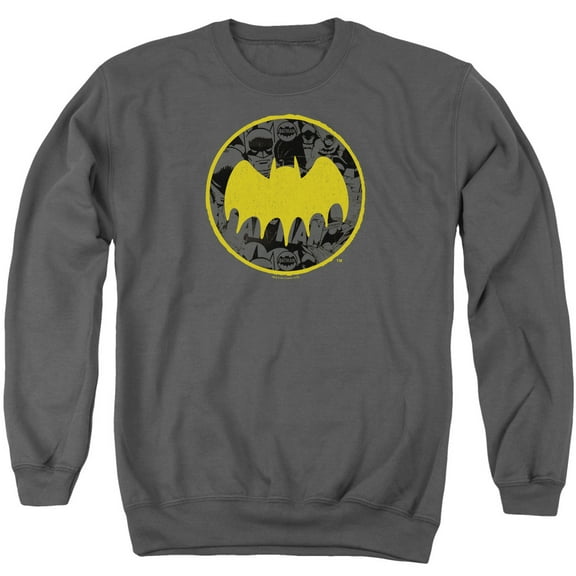 Batman Vintage Symbol Collage Adult Crewneck Sweatshirt Charcoal