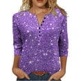 thumbnail image 3 of NSLGXD Henley Shirts for Women Dressy Casual V Neck Button Shirts Fashion 3/4 Length Sleeve T-Shirts Gradient Color Work Tops for Women Trendy Outfits, 3 of 6