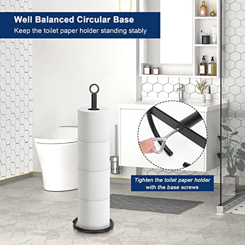 Freestanding 4-Roll Toilet Paper Holder Stand with Reserve Storage, All-Metal Bathroom & Kitchen Countertop Organizer in Matte Black