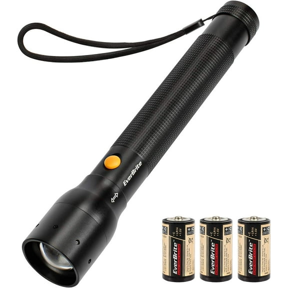 Ultra Bright Tactical Flashlight, 900 Lumen Zoomable Adjustable Focus, 3 Light Modes, Heavy-Duty Aluminum Torch for Hurricane Supplies Camping, Includes 3C Alkaline Batteries