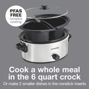 Proctor Silex 6 Qt Slow Cooker, Double Dish, Nonstick Aluminum Crock with Removable Pot, Stainless Steel