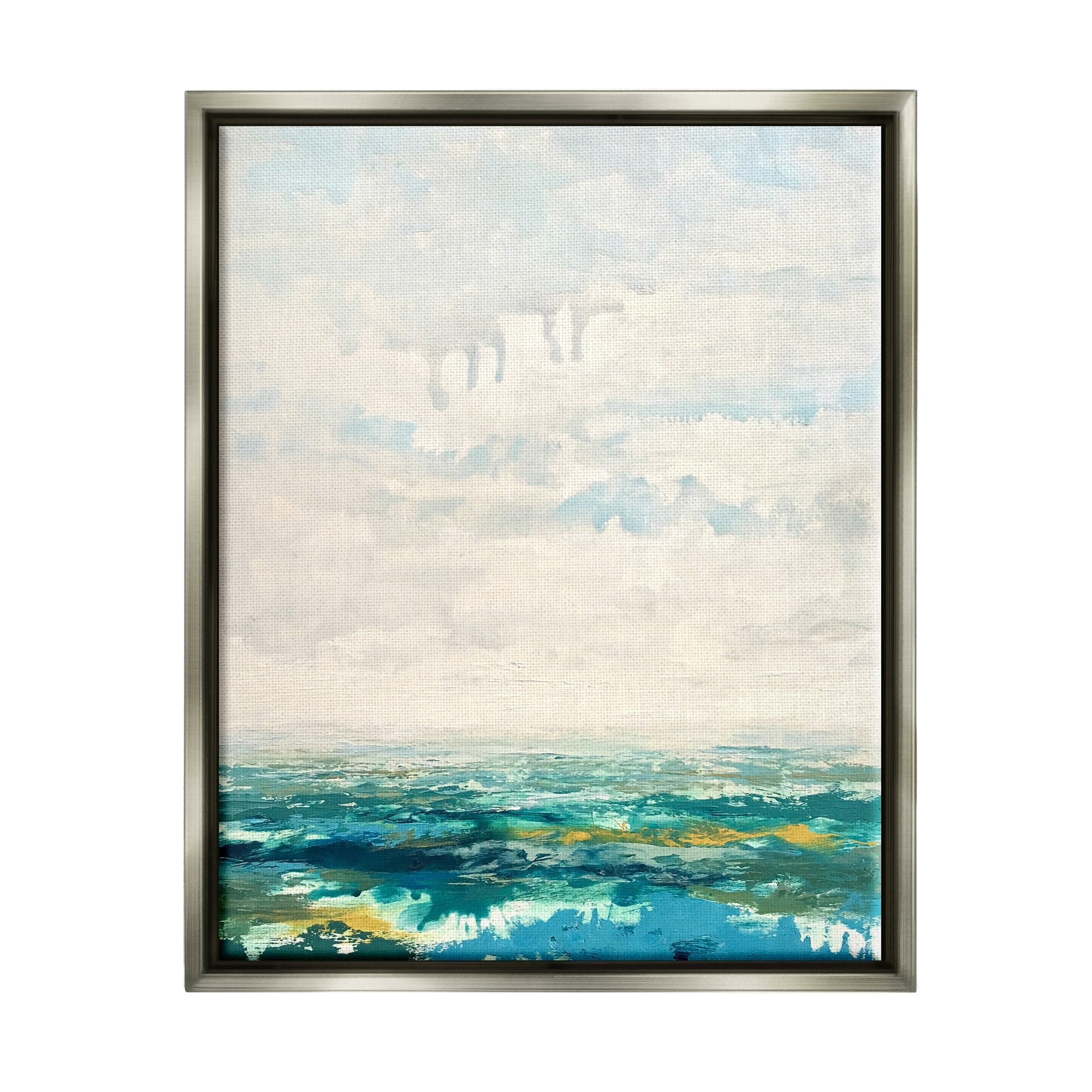 Stupell Industries Abstract Aerial Landscape Fluffy Clouds Distant Fields Painting Luster Gray Floating Framed Canvas Print Wall Art, Design by Claire Cormany
