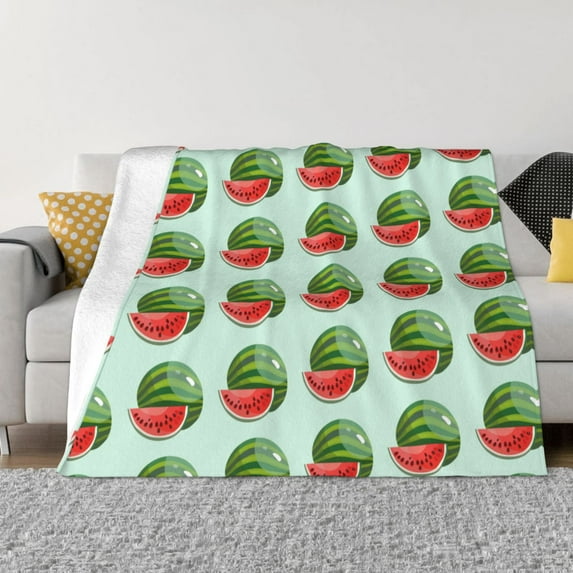 XMXT Throw Blanket, Green Cartoon Watermelon Machine Washable Blankets for Sofa, 60 x 50 inches Green