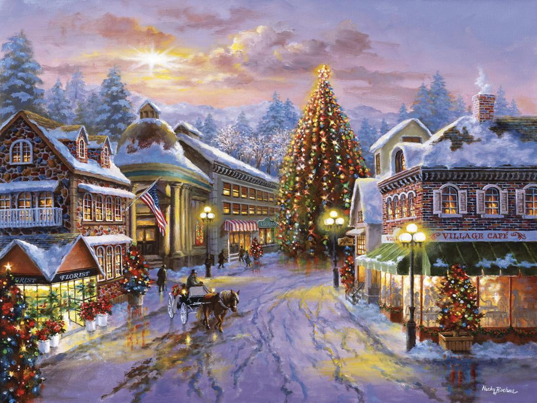 Christmas Eve Country Village Scene Landscape Art Print Wall Art By christmas-eve-country-village-scene-landscape-art-print-wall-art-by