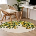thumbnail image 5 of Round Area Rug 4ft, Summer Spring Watercolor Lemon Non-Shedding Washable Area Rug, Fruit Green Leaves on Linen Non Slip Low-Profile Circle Rugs for Living Room, Bedroom Dining Room, 5 of 9