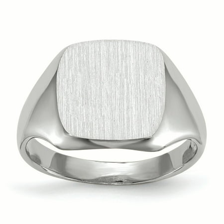 14K White Gold 10.9 MM Square Engravable Signet Ring, Size 5