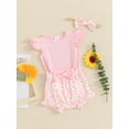 thumbnail image 4 of Musuos Baby Girls 3Pcs Summer Outfit 3 6 9 12 18Months Fly Sleeve Crew Neck Romper + Bow Front Shorts + Headband Set Cute Clothes, 4 of 10