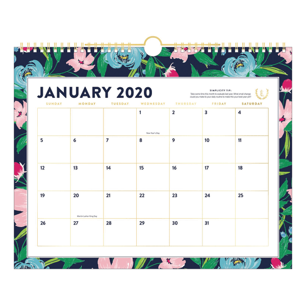 Emily Ley Simplified® Monthly Wall Calendar 15 x 12 Navy Floral
