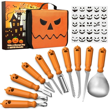 imarku Halloween Pumpkin Carving Kit Carving Set 10PCs Professional Pumpkin Carving Knife with Storage Bag and Pumpkin Stencils Sculpting Pumpkin Carving Tools for Halloween