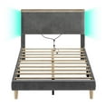 thumbnail image 3 of Bestier Full Size Bed Frame Upholstered Corduroy Platform Bed with LED Light & Adjustable Storage Headboard for Bedroom, Gray, 3 of 10
