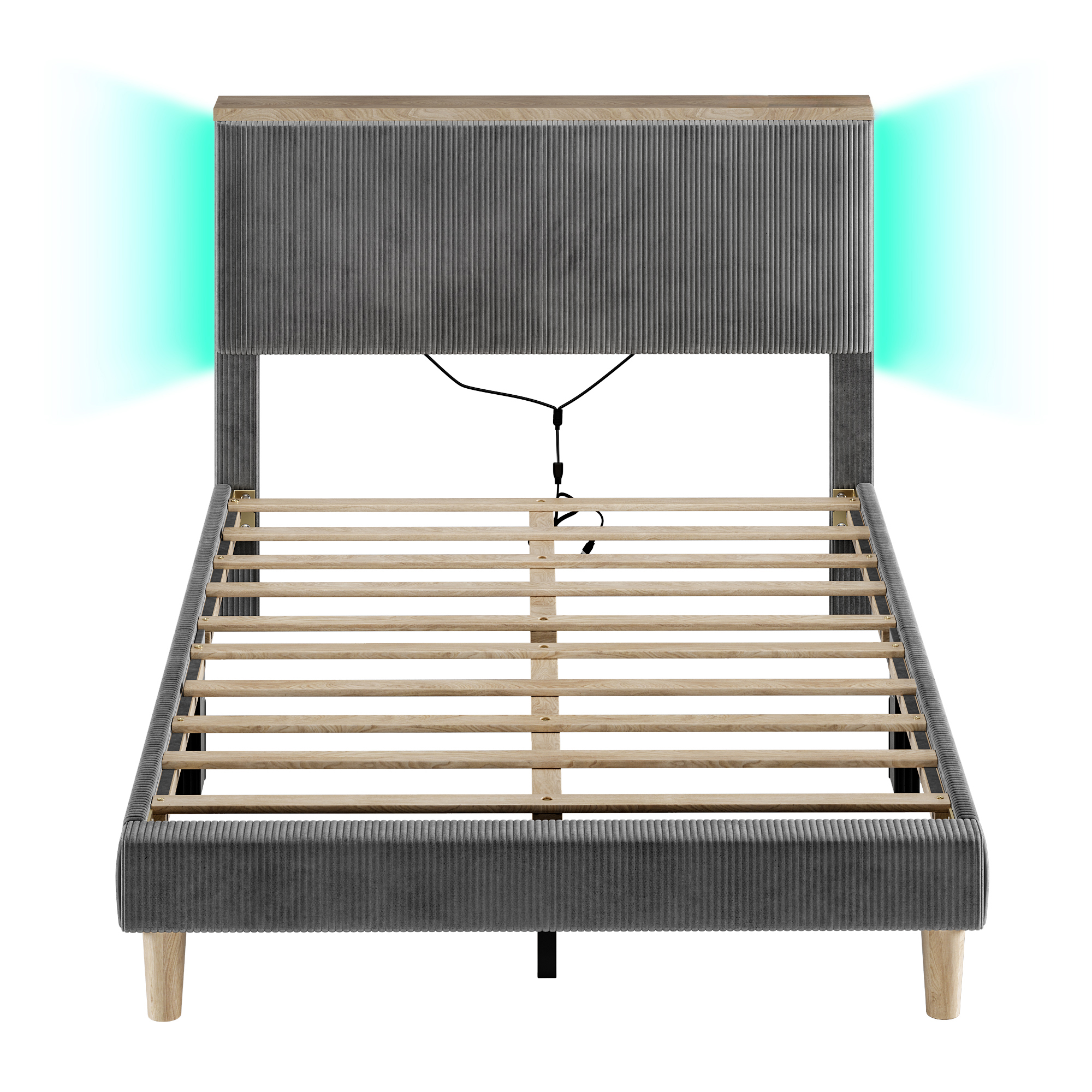 Bestier Full Size Bed Frame with LED Light, Grey Corduroy photo 2