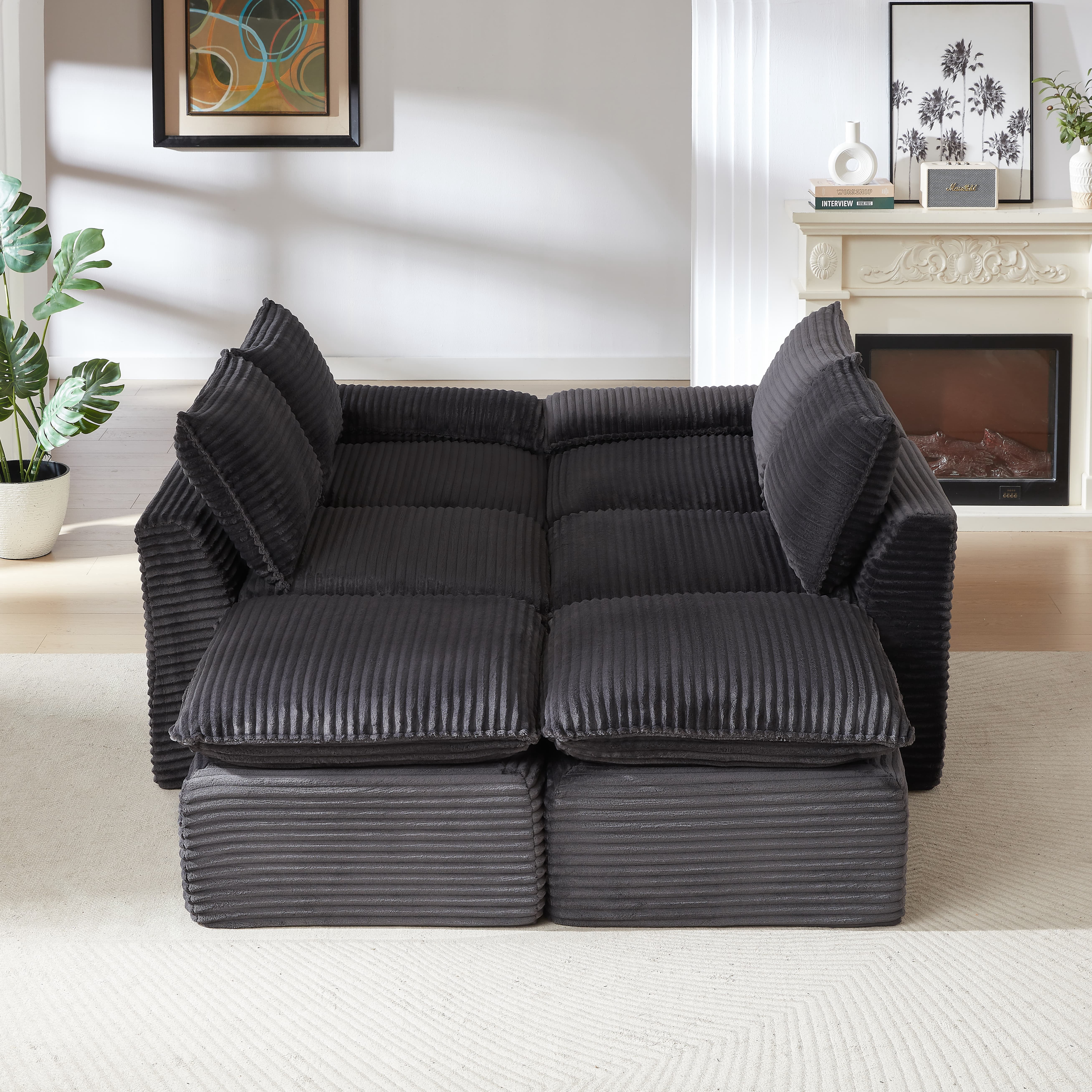 MAYEERTY Modern Modular Corduroy Sofa, Dark Gray Cloud-Soft Sectional Couch for Apartment