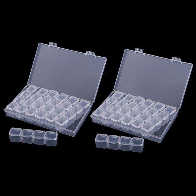 2 piezas 28 rejils de plástico separadores de joyería caja organizadora de almacenamiento con tapa para , piezas pequeña peque perfecl Caja contenedor de joyería de perlas