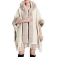 thumbnail image 2 of Wancir Poncho Hooded Shawl Wrap Women Cape Winter Faux Fur Trim Coat Sleeveless Cardigan Dressy Cloak for Party, 2 of 2
