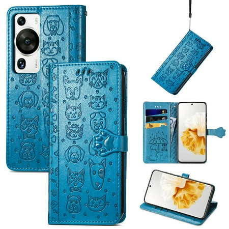 

Case for HUAWEI P60 Pro Shockproof Cartoon Animals Short Strap Flip Cover Leather Case